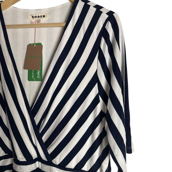 Boden Ponte Panelled French Navy Ivory Striped V-Neck Short Sleeve Tea Dress 20 - Picture 7 of 13